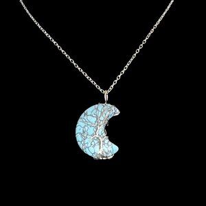 Howlite Spiritual Crescent Moon, Tree of LIfe Wire Wrapped Necklace.